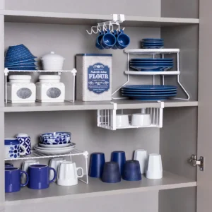organizador de armário de cozinha para pratos e mantimentos