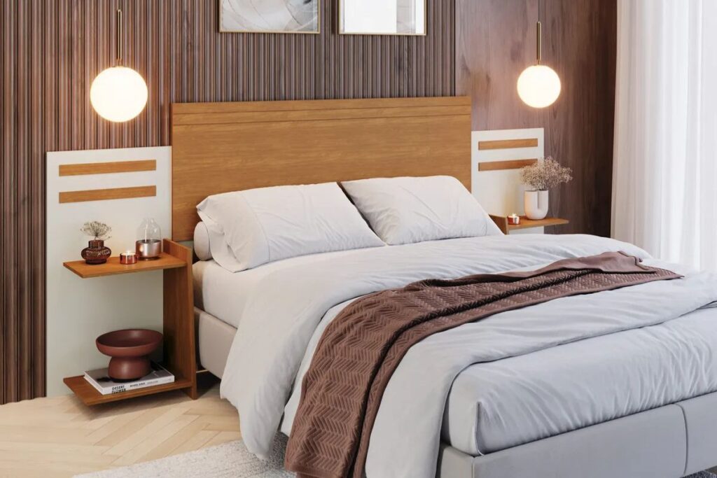 Cabeceira de madeira ou MDF para cama box com criado-mudo