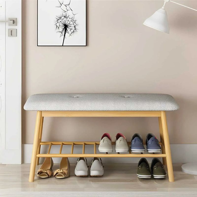 sapateira banco de bambu para organizar sapatos no hall de entrada
