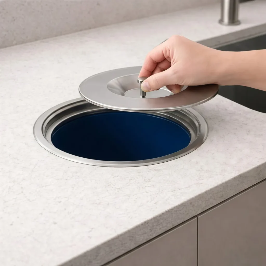 lixeira de embutir para pia bancada 8 litros em aço inox 304