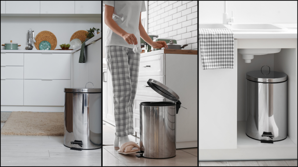Onde colocar a lixeira na cozinha: exemplos de posicionamento para manter a organização e evitar contaminação.