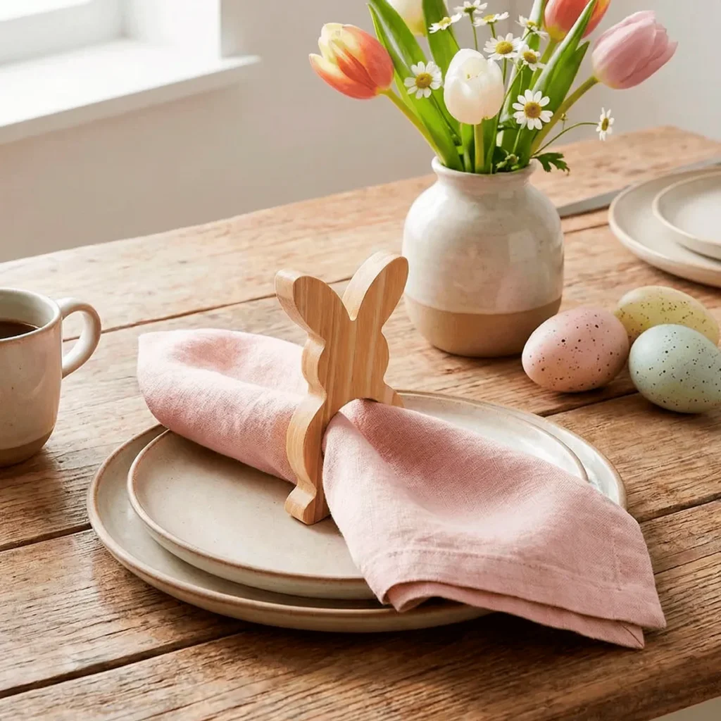 Argolas de guardanapo em formato de coelho para mesa posta de Páscoa