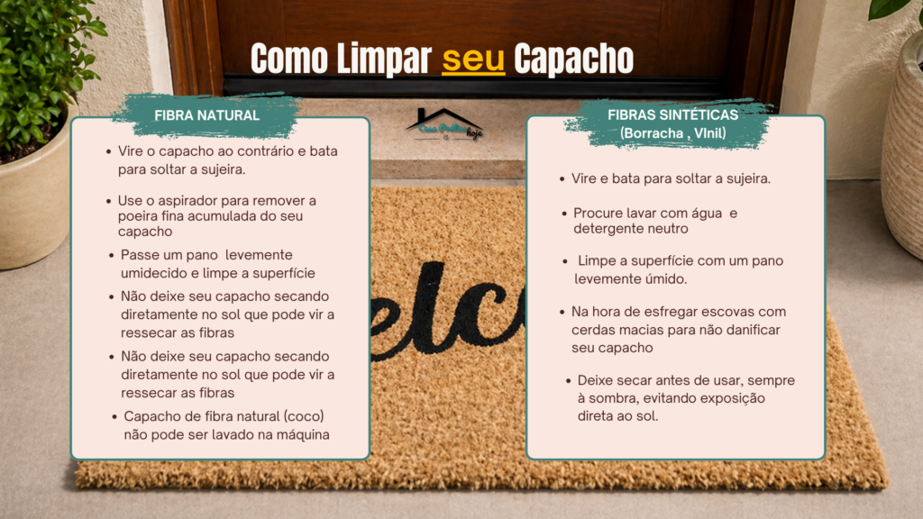Dicas de como limpar capacho na porta de entrada usando métodos para fibra natural e capacho sintético