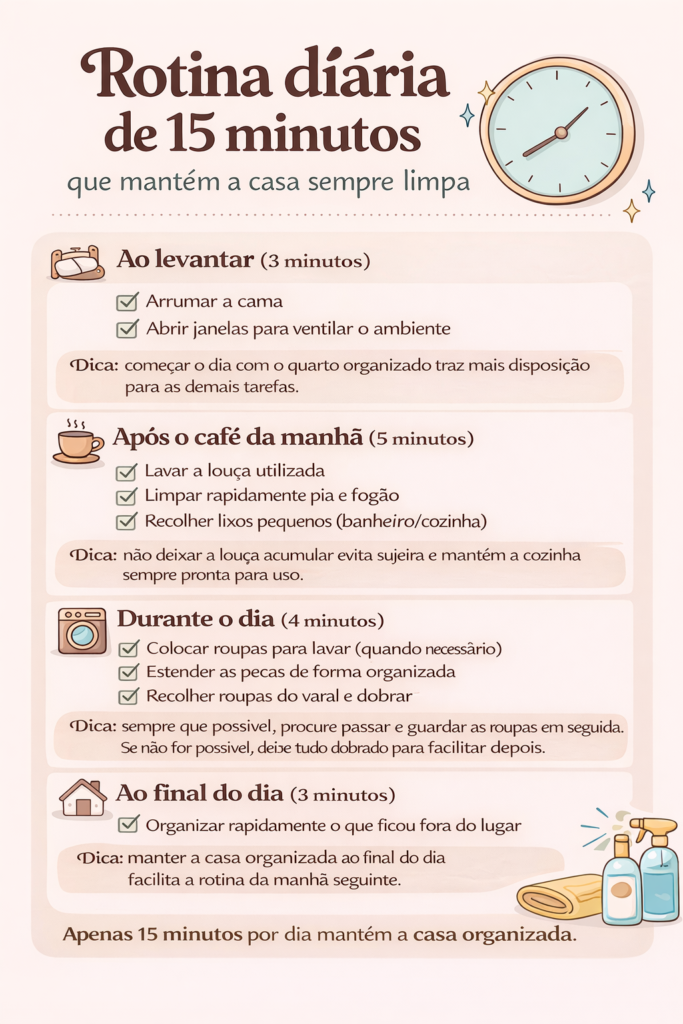 “Rotina diária de limpeza da casa em 15 minutos checklist”