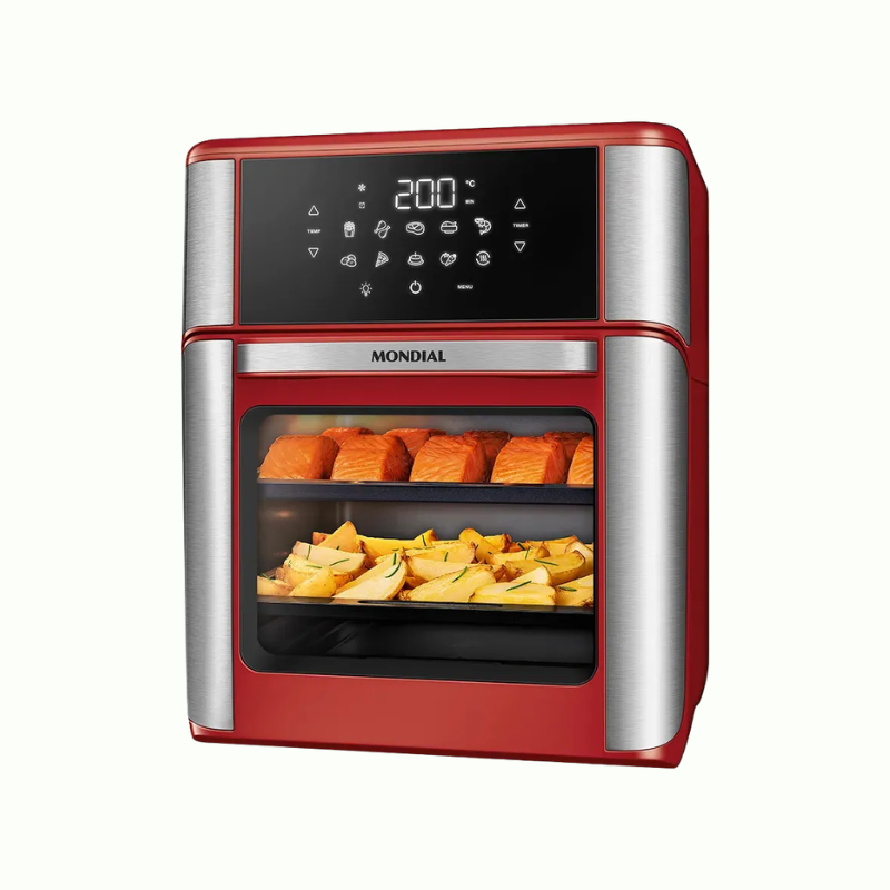 Air fryer oven Mondial 12 litros preta com visor frontal e painel digital touchscreen