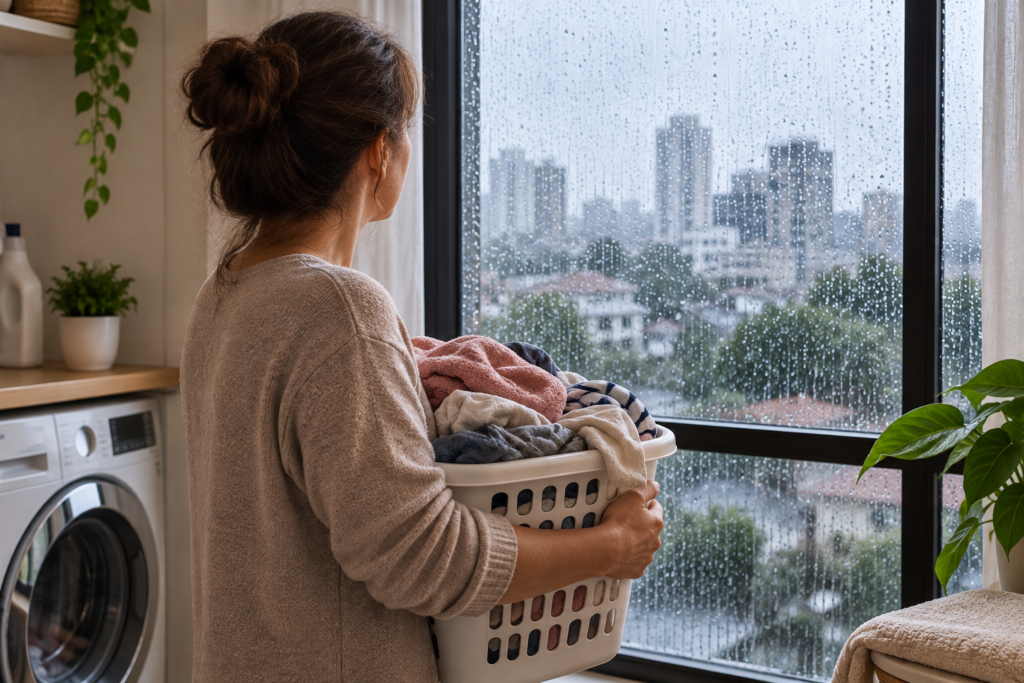 Dias de chuva e muita umidade podem dificultar a secagem das roupas dentro de casa.